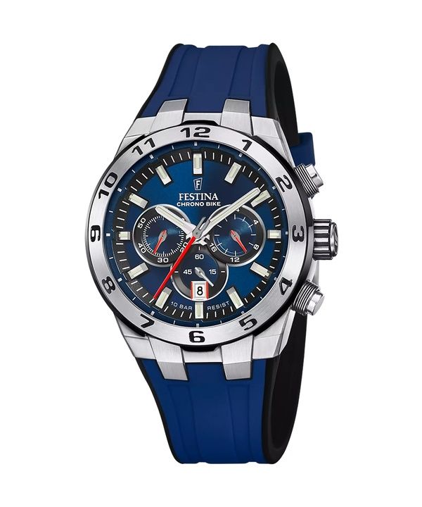 Festina Chrono pyörän kumihihna sininen kellotaulu kvartsi F20671-1 100M miesten kello