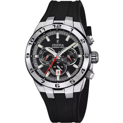 Festina Chrono pyörän kumihihna musta kellotaulu kvartsi F20671-6 100M miesten kello