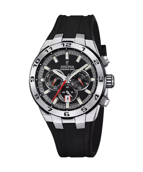 Festina Chrono pyörän kumihihna musta kellotaulu kvartsi F20671-6 100M miesten kello