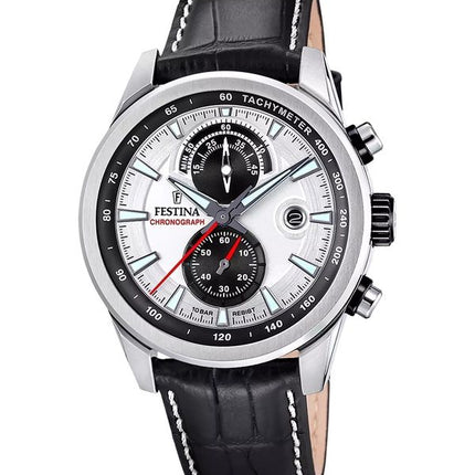 Festina Timeless Chronograph nahkaranneke hopea kellotaulu kvartsi F20695-1 100M miesten kello