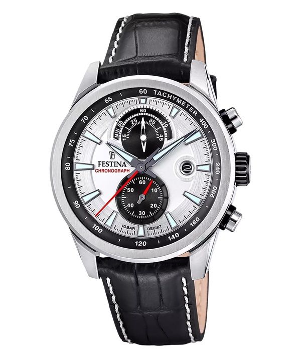 Festina Timeless Chronograph nahkaranneke hopea kellotaulu kvartsi F20695-1 100M miesten kello