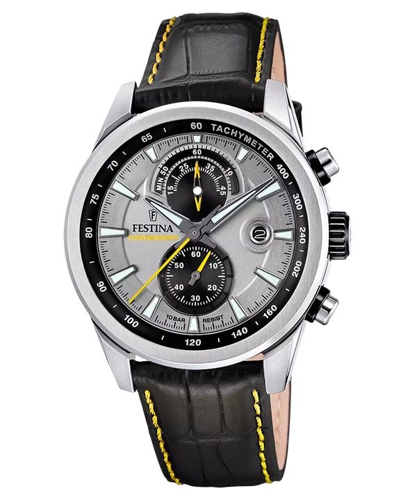 Festina Timeless Chronograph Nahkahihna Harmaa Kellotaulu Kvartsi F20695-4 100M Miesten kello