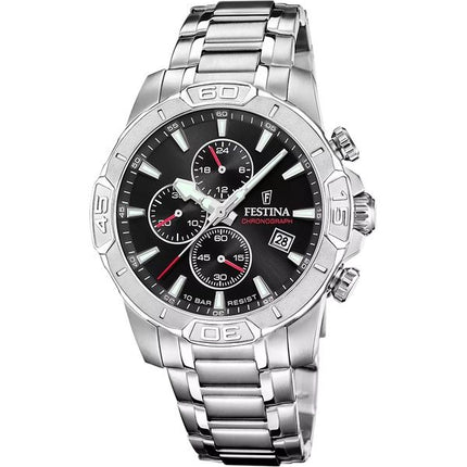 Festina Timeless Chronograph ruostumattomasta teräksestä valmistettu musta kellotaulu kvartsi F20704-3 100M miesten kello