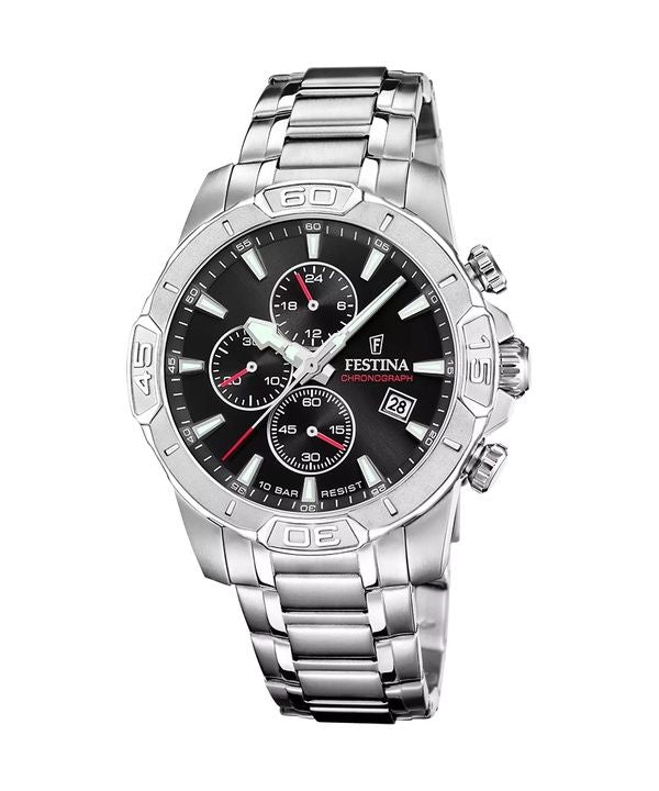 Festina Timeless Chronograph ruostumattomasta teräksestä valmistettu musta kellotaulu kvartsi F20704-3 100M miesten kello