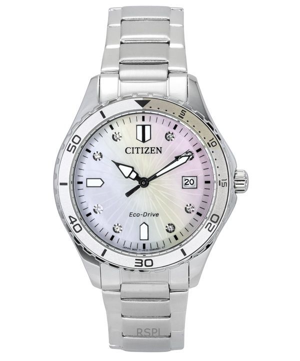 Citizen Marine Eco-Drive Crystal Accents ruostumattomasta teräksestä valmistettu helmikellotaulu FE6170-88D 100M naisten kello