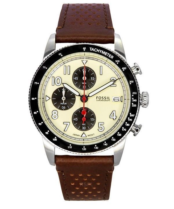 Fossil Sport Tourer Chronograph ruskea nahkaranneke Kermanvärinen kellotaulu kvartsi FS6042 miesten kello