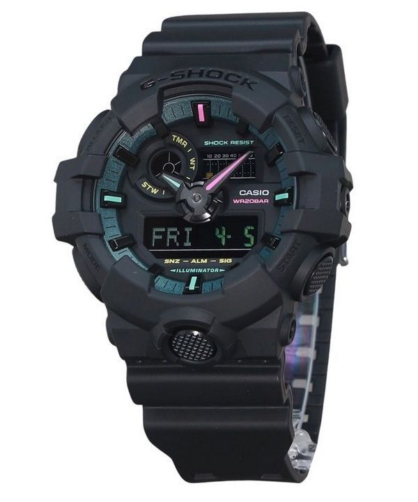 Casio G-Shock Analog Digital Multi Fluorescent Accents -sarjan hartsihihna musta kellotaulu Quartz GA-700MF-1A 200M miesten kell