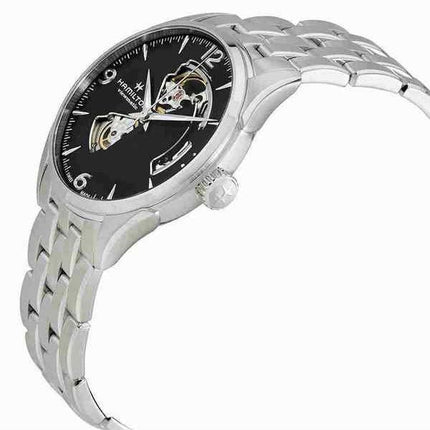 Hamilton Jazzmaster ruostumattomasta teräksestä avoin sydän, musta kellotaulu automaattinen H32705131 miesten kello