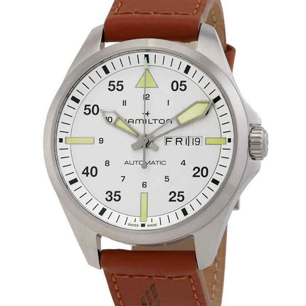 Hamilton Khaki Aviation Pilot nahkahihna hopea kellotaulu automaattinen H64635550 100M miesten kello