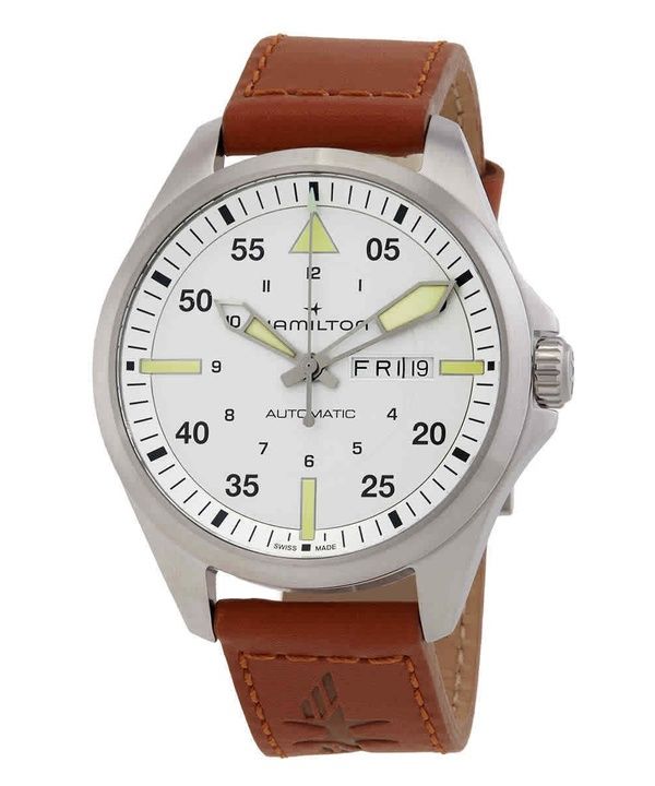 Hamilton Khaki Aviation Pilot nahkahihna hopea kellotaulu automaattinen H64635550 100M miesten kello