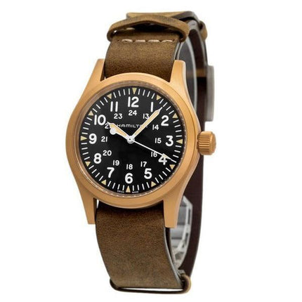 Hamilton Khaki Field mekaaninen pronssinen nahkaranneke musta kellotaulu H69459530 miesten kello