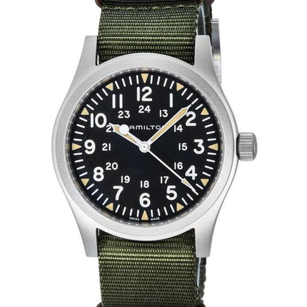 Hamilton Khaki Field nailonhihna, musta kellotaulu, mekaaninen H69529933 miesten kello