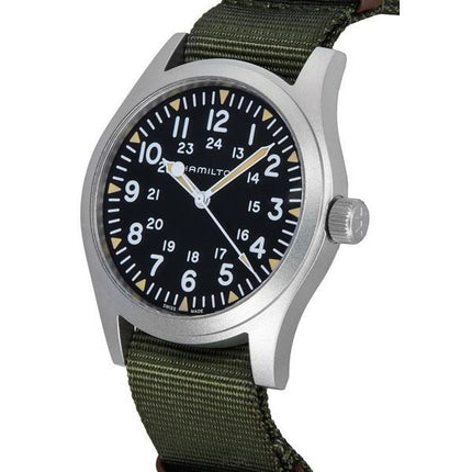 Hamilton Khaki Field nailonhihna, musta kellotaulu, mekaaninen H69529933 miesten kello