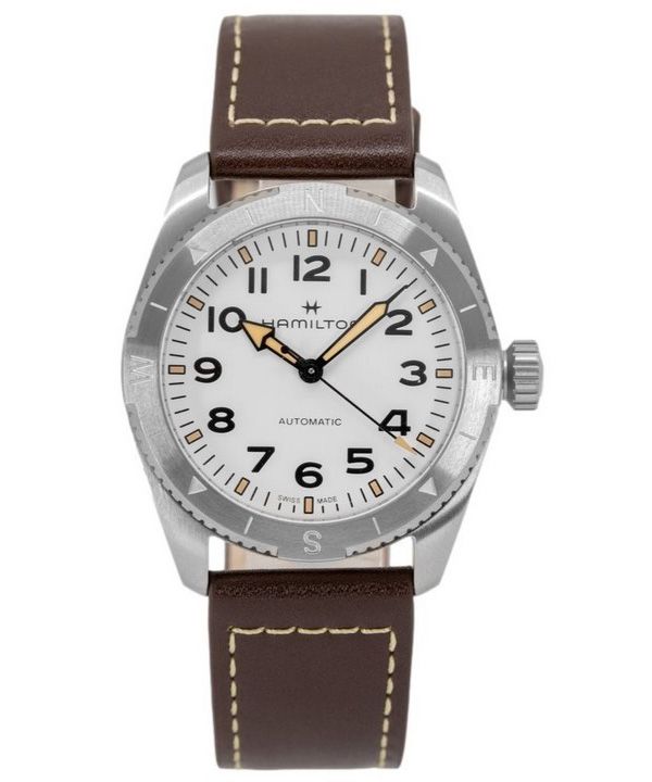 Hamilton Khaki Field Expedition nahkahihna valkoinen kellotaulu automaattinen H70225510 100M miesten kello