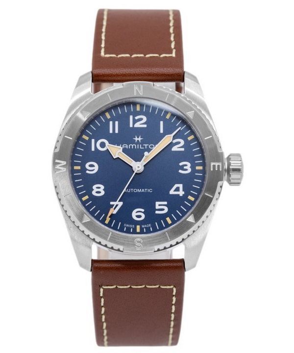 Hamilton Khaki Field Expedition nahkahihna, sininen kellotaulu automaattinen H70225540 100M miesten kello