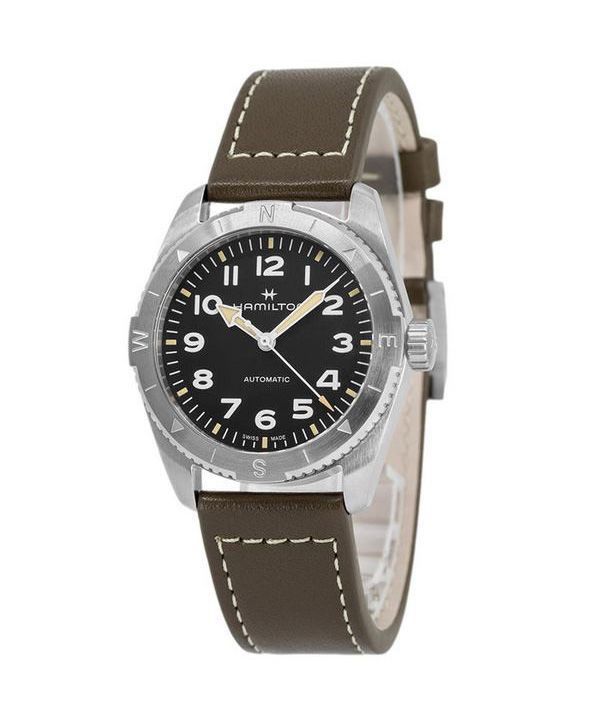 Hamilton Khaki Field Expedition nahkahihna musta kellotaulu automaattinen H70225830 100M miesten kello