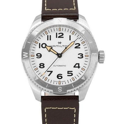 Hamilton Khaki Field Expedition nahkahihna valkoinen kellotaulu automaattinen H70315510 100M miesten kello