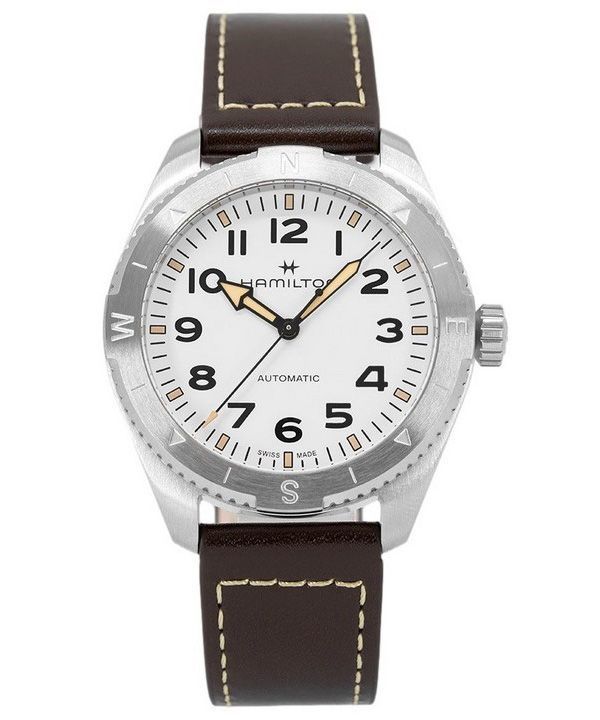 Hamilton Khaki Field Expedition nahkahihna valkoinen kellotaulu automaattinen H70315510 100M miesten kello