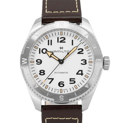 Hamilton Khaki Field Expedition nahkahihna valkoinen kellotaulu automaattinen H70315510 100M miesten kello