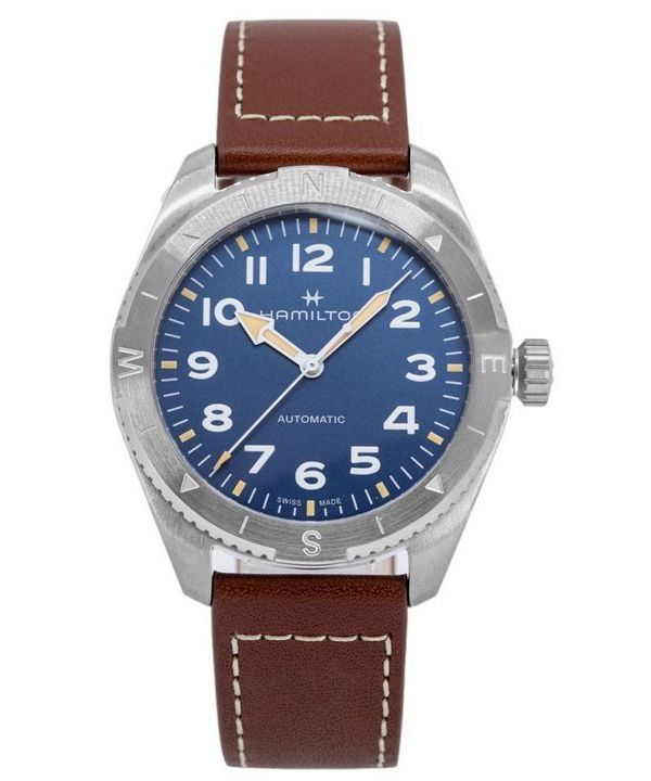 Hamilton Khaki Field Expedition nahkahihna, sininen kellotaulu automaattinen H70315540 100M miesten kello