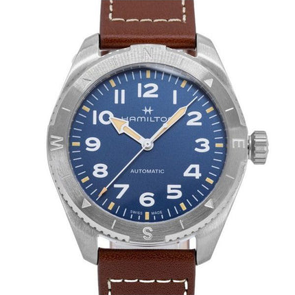 Hamilton Khaki Field Expedition nahkahihna, sininen kellotaulu automaattinen H70315540 100M miesten kello