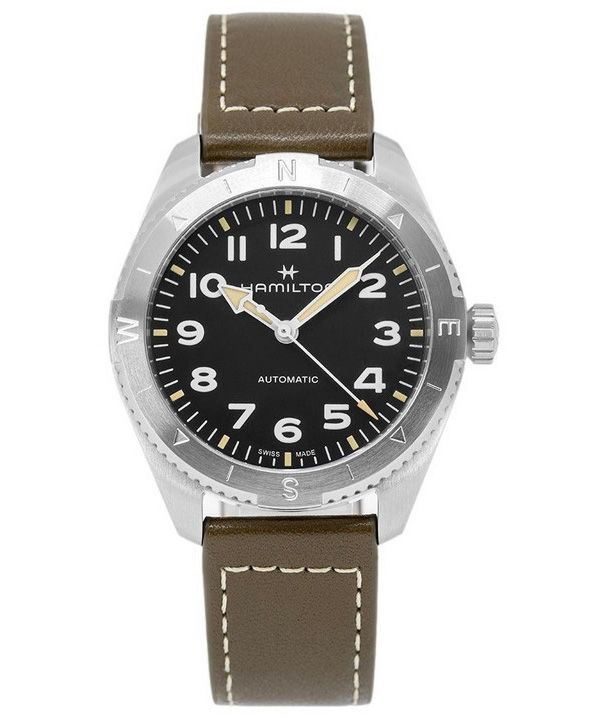 Hamilton Khaki Field Expedition nahkahihna musta kellotaulu automaattinen H70315830 100M miesten kello