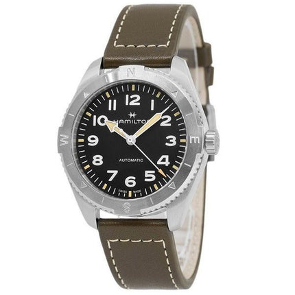 Hamilton Khaki Field Expedition nahkahihna musta kellotaulu automaattinen H70315830 100M miesten kello