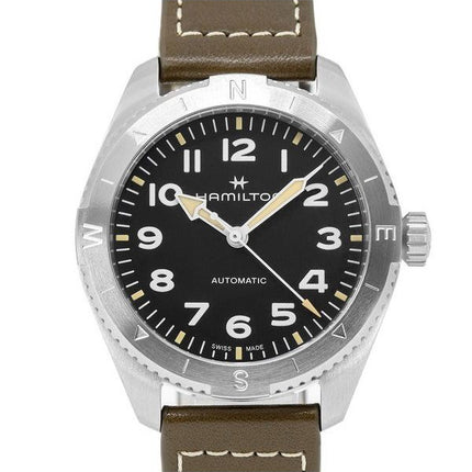 Hamilton Khaki Field Expedition nahkahihna musta kellotaulu automaattinen H70315830 100M miesten kello