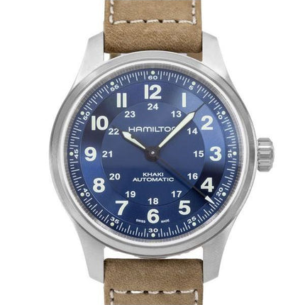 Hamilton Khaki Field Titanium Nahkahihna Sininen Kellotaulu Automaattinen H70545540 100M Miesten kello