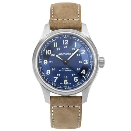 Hamilton Khaki Field Titanium Nahkahihna Sininen Kellotaulu Automaattinen H70545540 100M Miesten kello