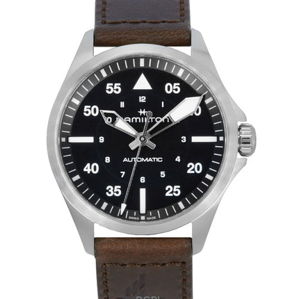 Hamilton Khaki Aviation Pilot nahkahihna musta kellotaulu automaattinen H76305530 100M miesten kello