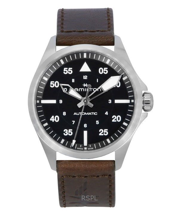 Hamilton Khaki Aviation Pilot nahkahihna musta kellotaulu automaattinen H76305530 100M miesten kello