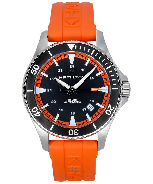 Hamilton Khaki Navy Scuba Oranssi Kumihihna Musta Kellotaulu H82395331 100M Miesten kello