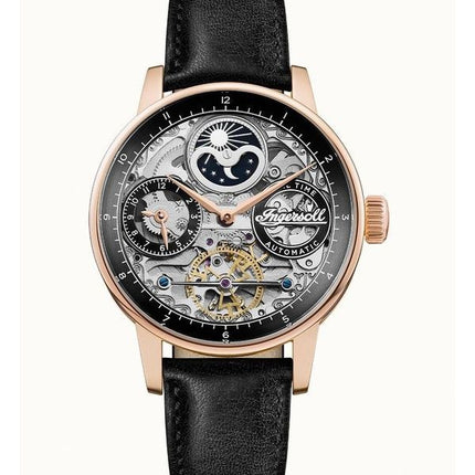 Ingersoll The Jazz Moon Phase nahkaranneke musta luuranko kellotaulu I07705 miesten kello