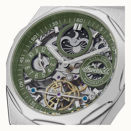 Ingersoll The Broadway Dual Time Green Skeleton Dial Automaattinen I12905 Miesten kello