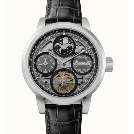 Ingersoll The Arc Moon Phase nahkaranneke musta luurankokellotaulu automaattinen I16001 miesten kello