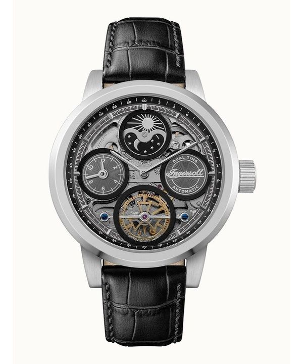 Ingersoll The Arc Moon Phase nahkaranneke musta luurankokellotaulu automaattinen I16001 miesten kello