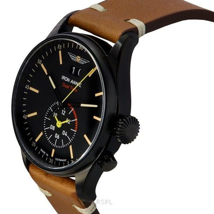 Iron Annie Flight Control Dual Time Nahkahihna Musta Kellotaulu Quartz 51442 Miesten kello