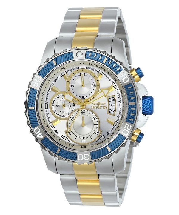 Invicta Pro Diver Chronograph kaksisävyinen ruostumaton teräs hopea kellotaulu kvartsi 23994 100M miesten kello