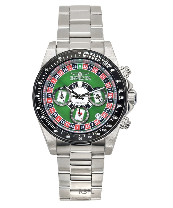 Invicta Speedway Roulette Casino Chronograph GMT Green Dial Quartz 44642 200M Miesten kello