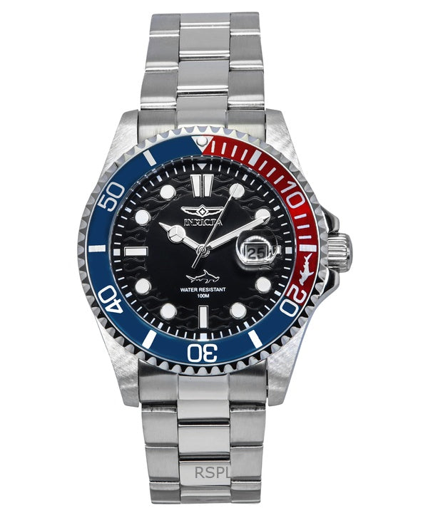 Invicta Pro Diver ruostumattomasta teräksestä valmistettu musta kellotaulu Pepsi Bezel Quartz 44708 100M miesten kello