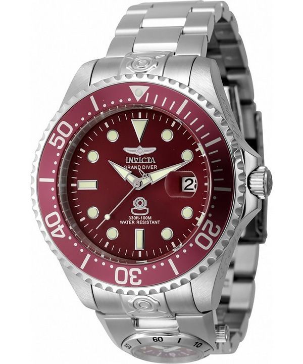 Invicta Pro Diver Dual Time ruostumattomasta teräksestä valmistettu punainen kellotaulu 45814 100M miesten kello