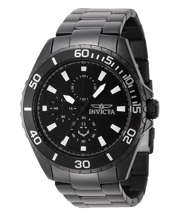 Invicta Ocean Voyage Chronograph ruostumattomasta teräksestä valmistettu musta kellotaulu kvartsi 46284 miesten kello