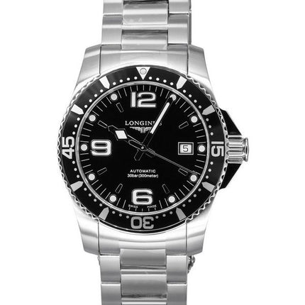 Longines HydroConquest ruostumattomasta teräksestä valmistettu musta kellotaulu automaattinen sukeltaja L3.742.4.56.6 300M miest