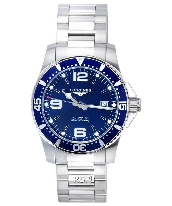 Longines HydroConquest Sunray Blue Super-LumiNova-kellonäytön automaattisella sukeltajalle L3.742.4.96.6 300M miesten kello