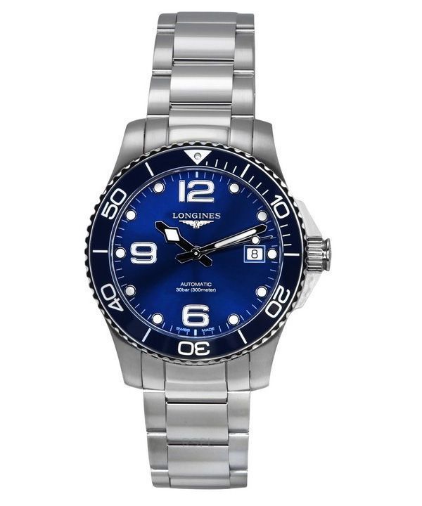 Longines HydroConquest ruostumaton teräs Sunray Blue kellotaulu automaattinen sukeltaja L3.780.4.96.6 300M miesten kello