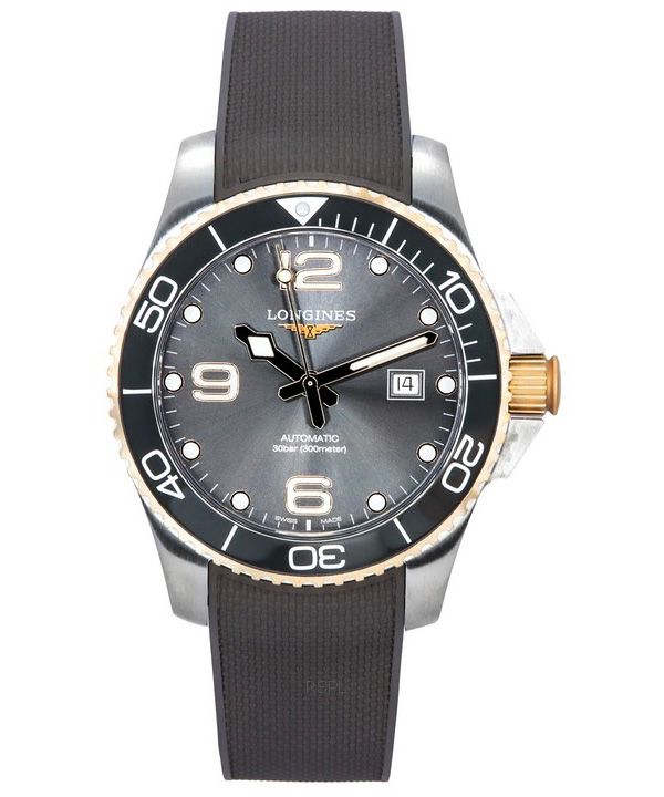 Longines HydroConquest kumihihna Sunray Grey kellotaulu automaattinen sukeltaja L3.782.3.78.9 300M miesten kello