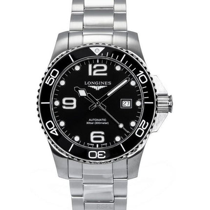 Longines Hydroconquest ruostumaton teräs Sunray musta kellotaulu automaattinen sukeltaja L3.782.4.56.6 300M miesten kello