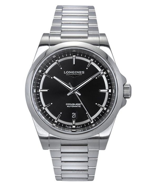 Longines Conquest ruostumaton teräs Sunray musta kellotaulu automaattinen L3.830.4.52.6 100M miesten kello