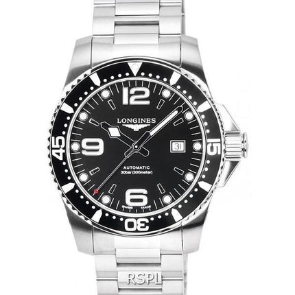 Longines HydroConquest Sunray Black Super-LumiNova kellotaululla automaattisella sukeltajalle L3.841.4.56.6 300M miesten kello